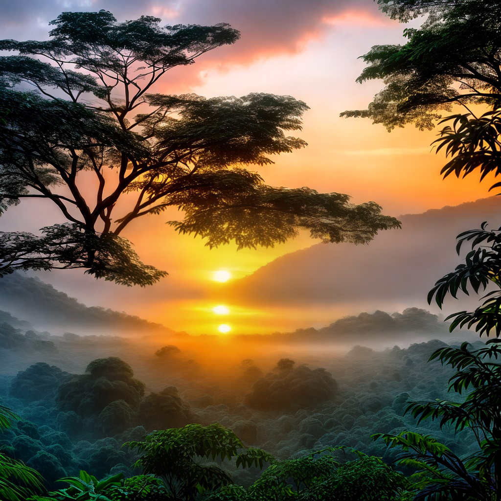 best and calm sunrise pictures in jungle and raining