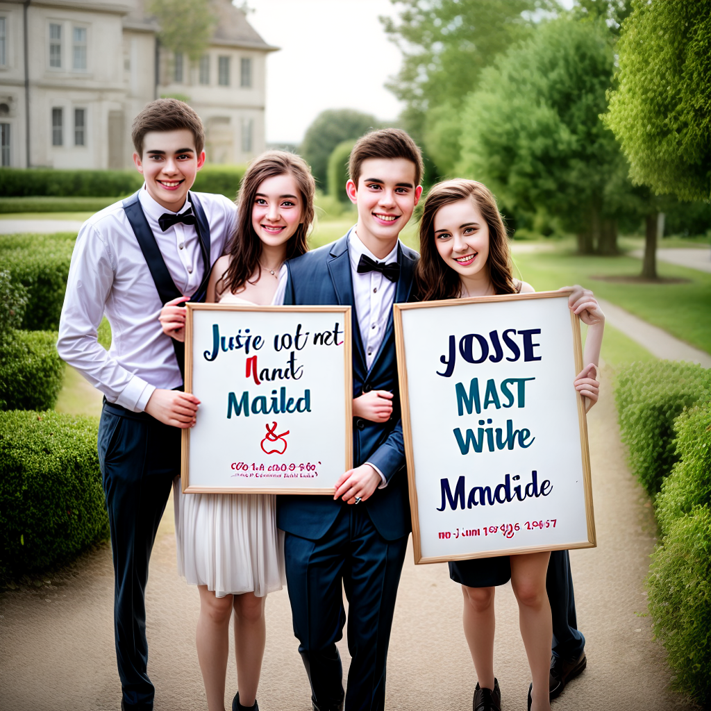 young couple with just married sign