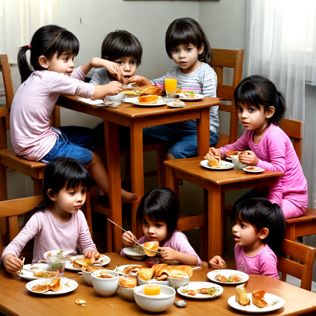 kids having breakfast while sitting on table