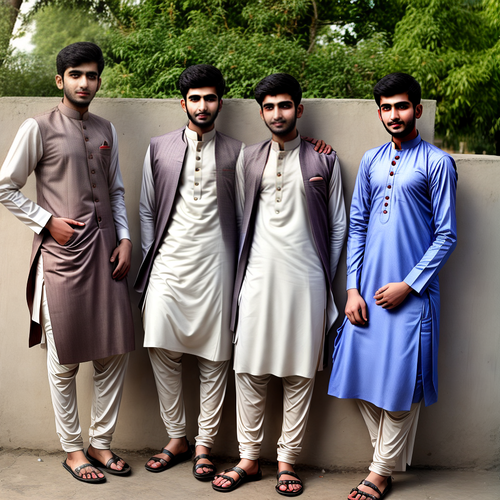 Pakistani young men wearing local dress
