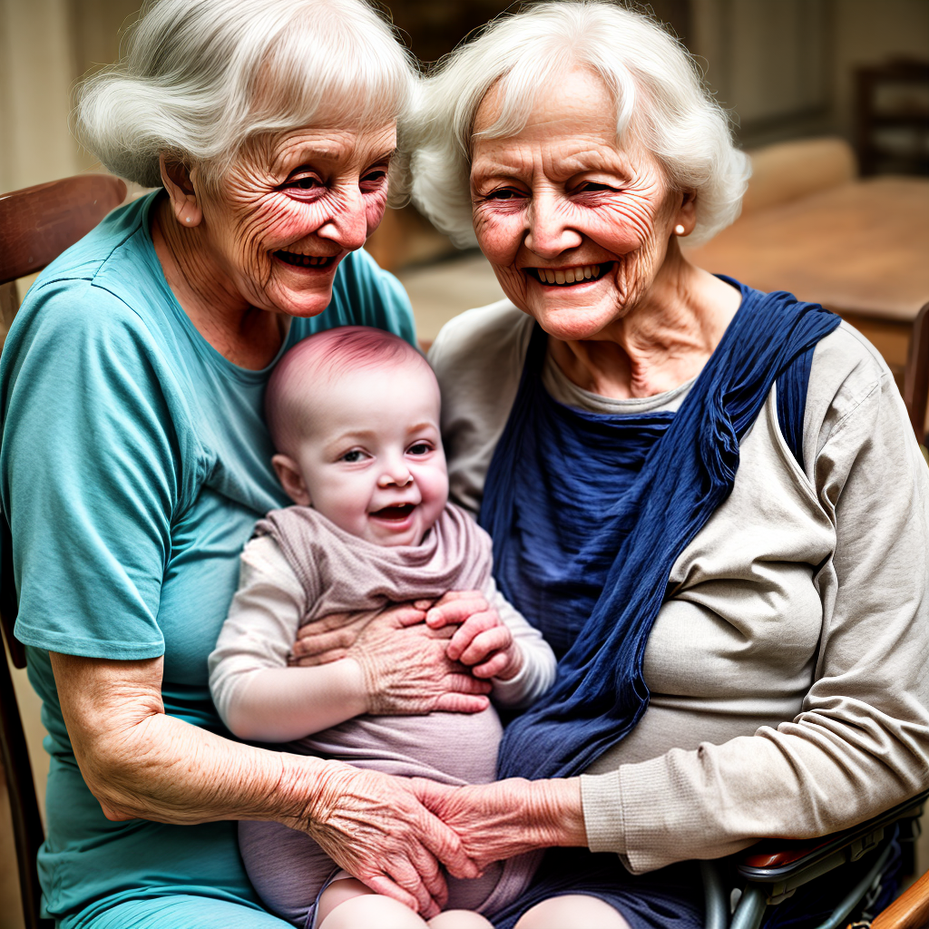old women holding baby in lap