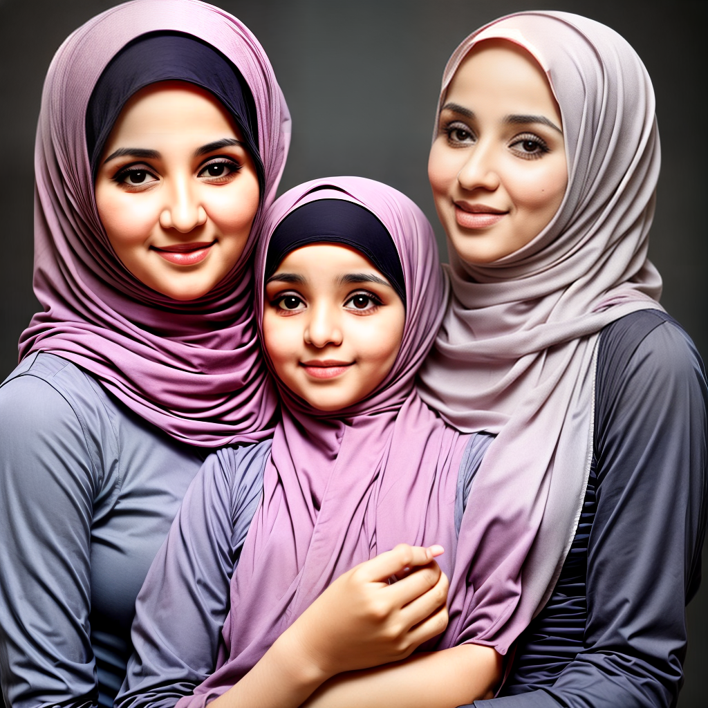 cute Arabic mama with her daughter wearing hijab