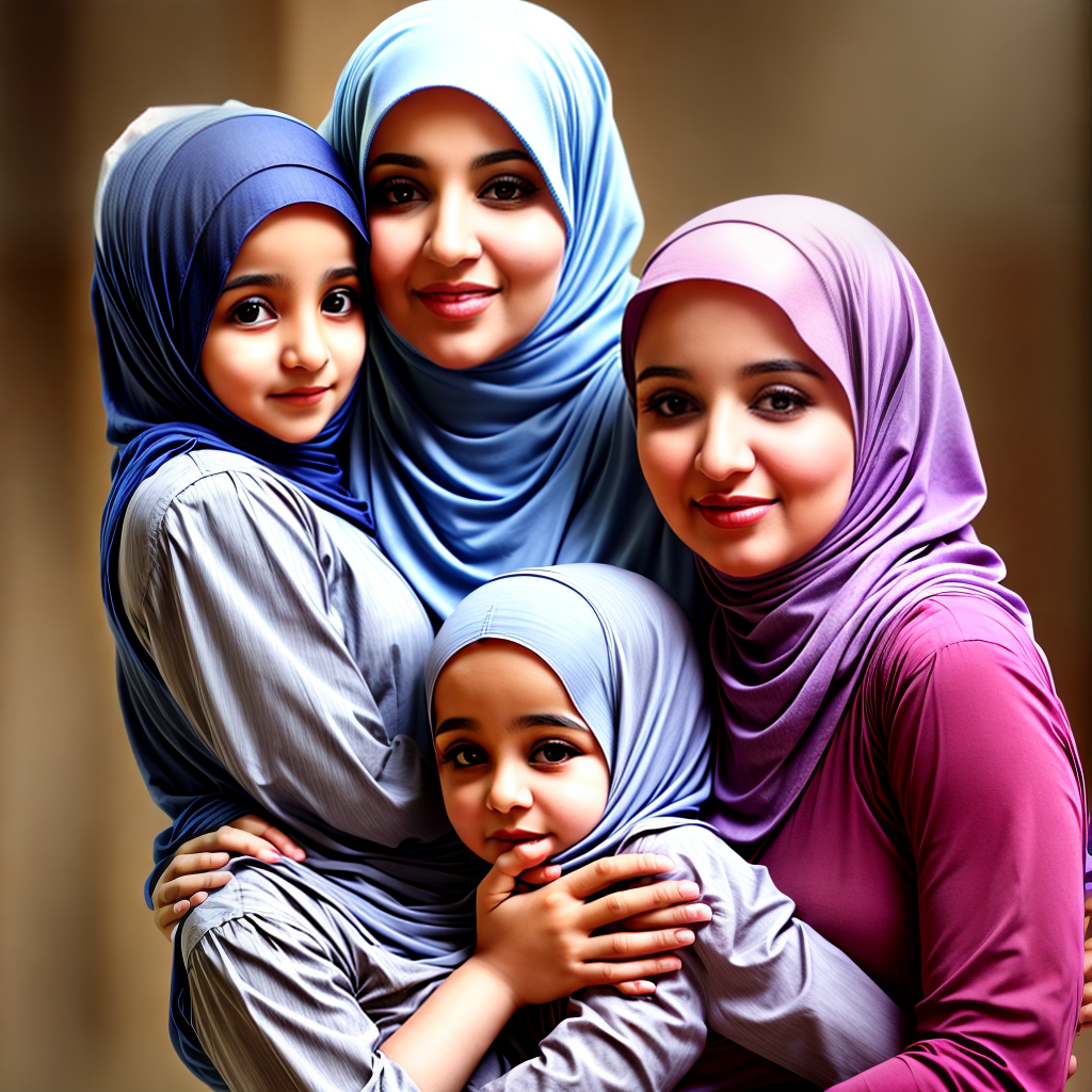 cute Arabic mama with her daughter wearing hijab
