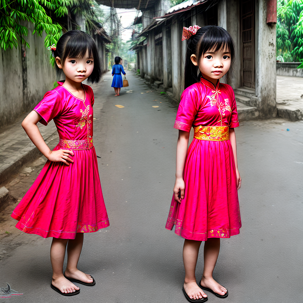 cure Vietnamese girl wearing local dress
