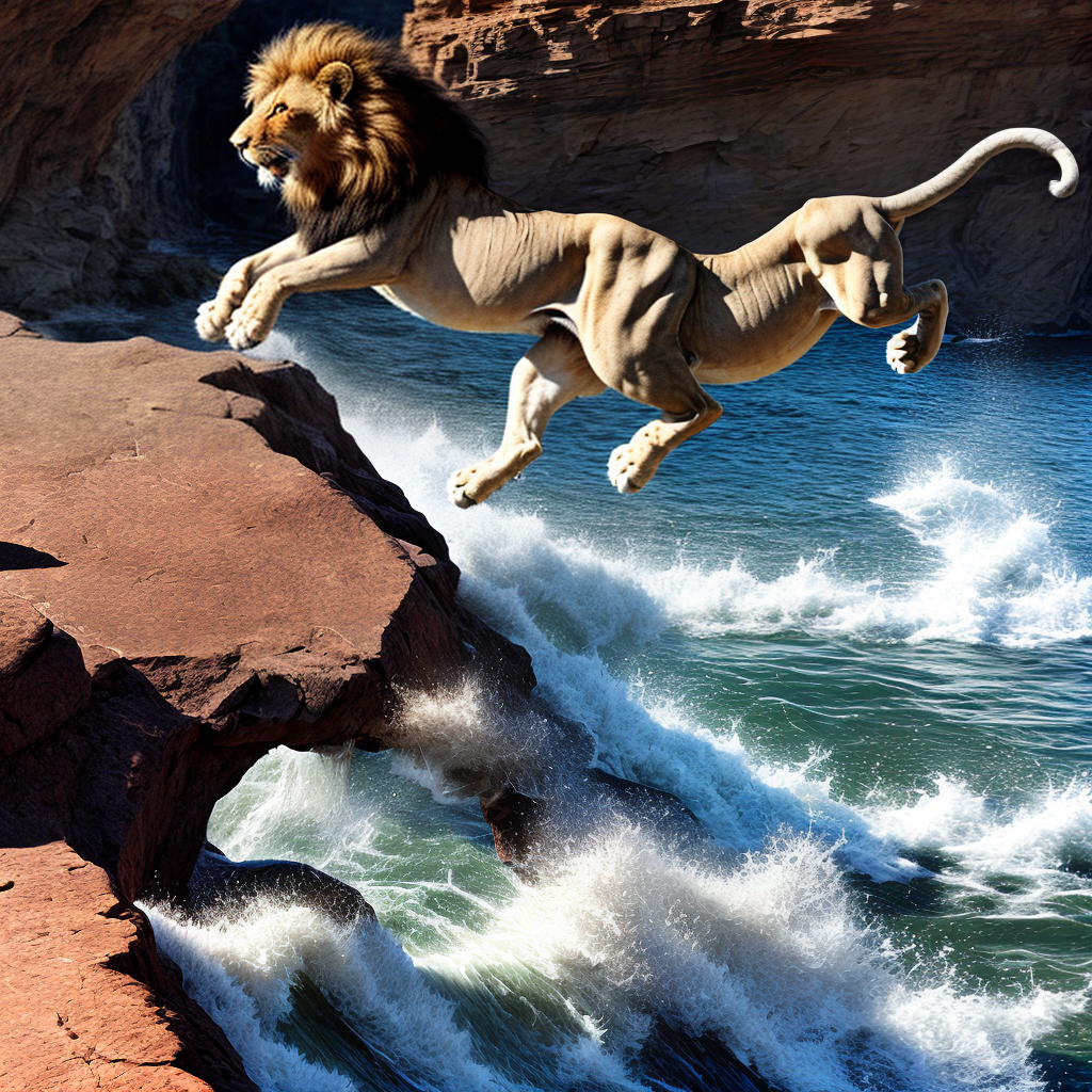 lion jumping over Cliff