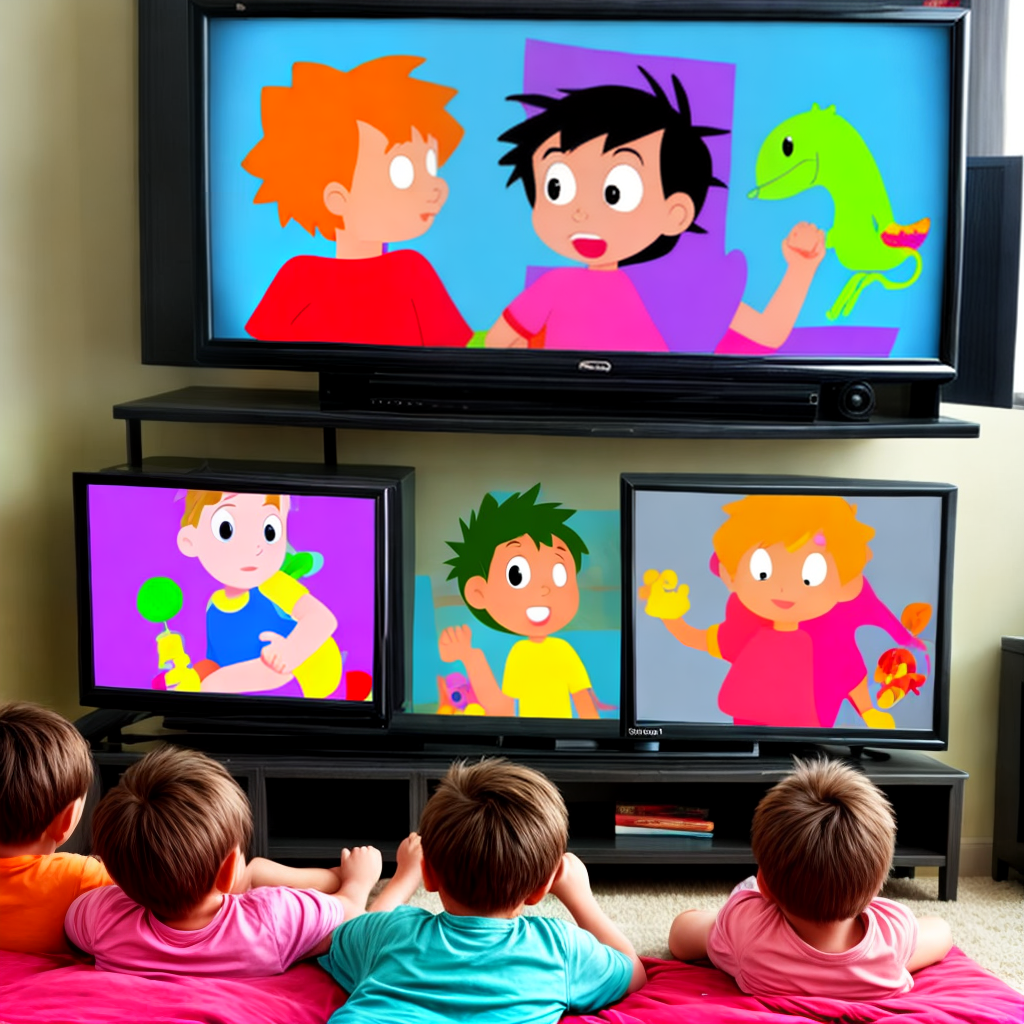 kids watching cartoon on tv