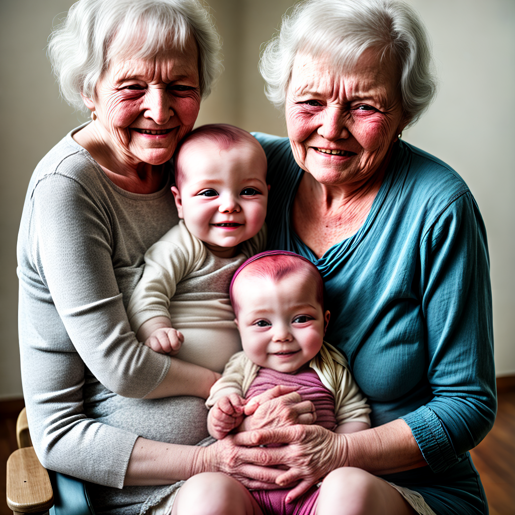 old women holding baby in lap