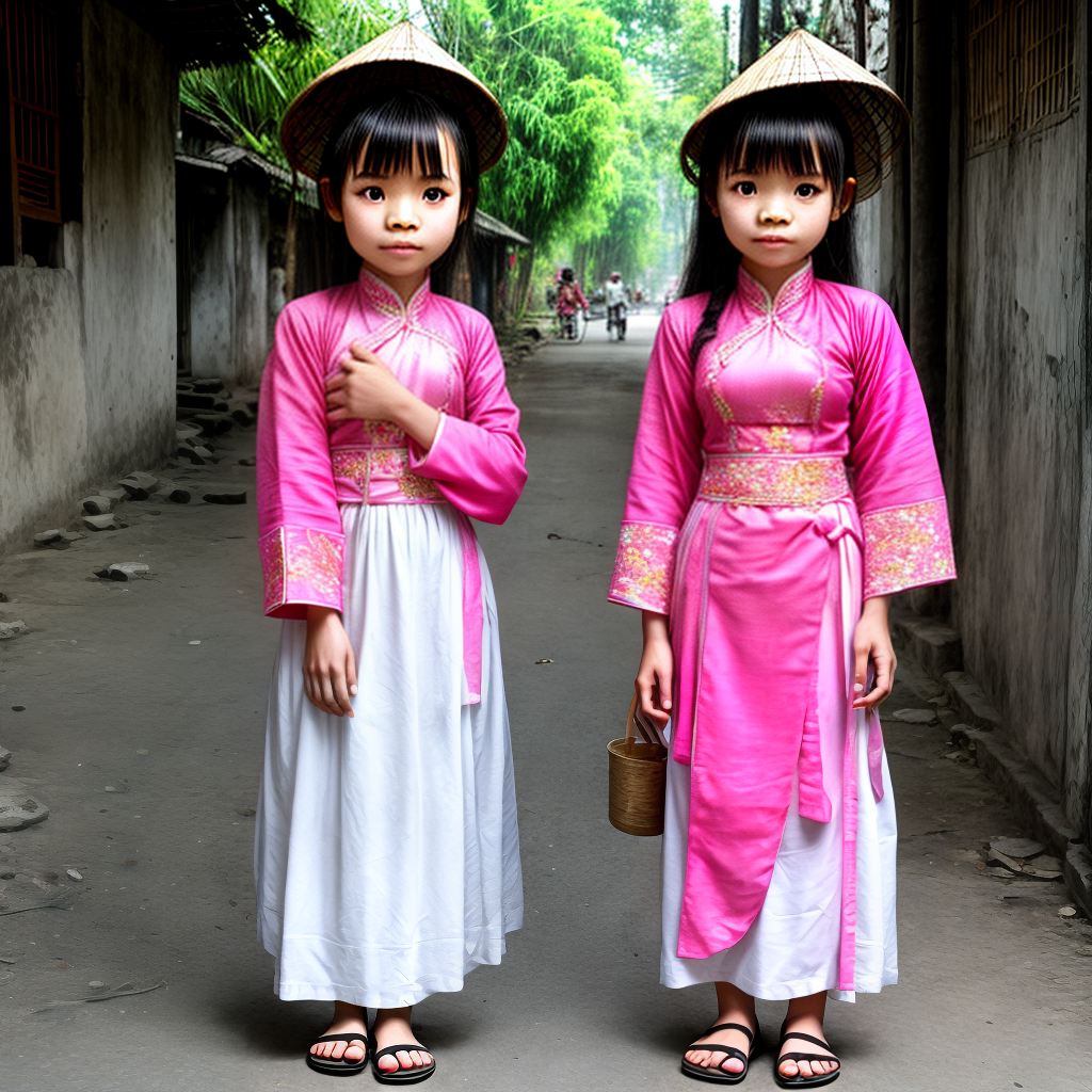 cure Vietnamese girl wearing local dress