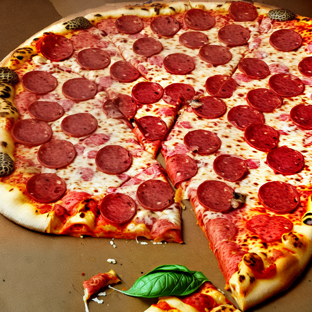 a leopard eating a pepperoni pizza