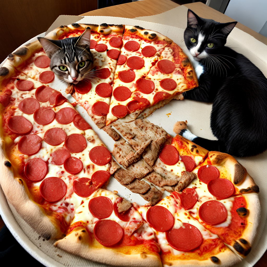 cat eating pizza