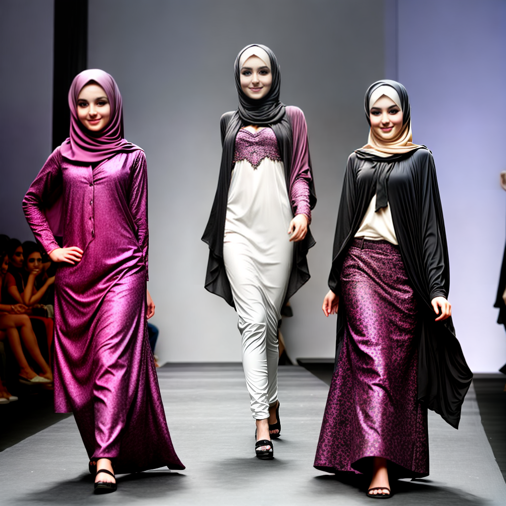 beautiful, young, model girls doing cat walk in a fashion show in hijab