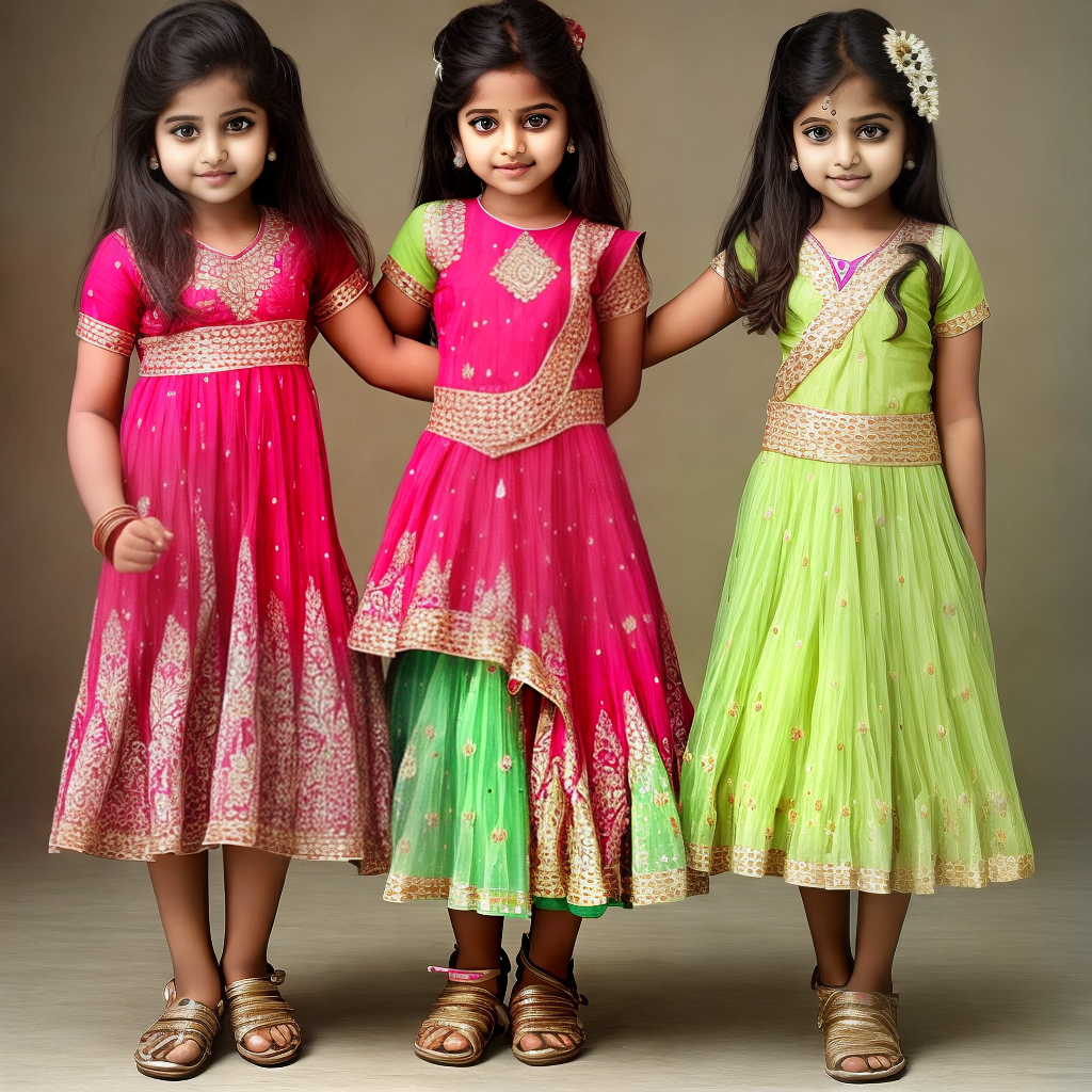 create different image of cute indian girls wearing local dresses