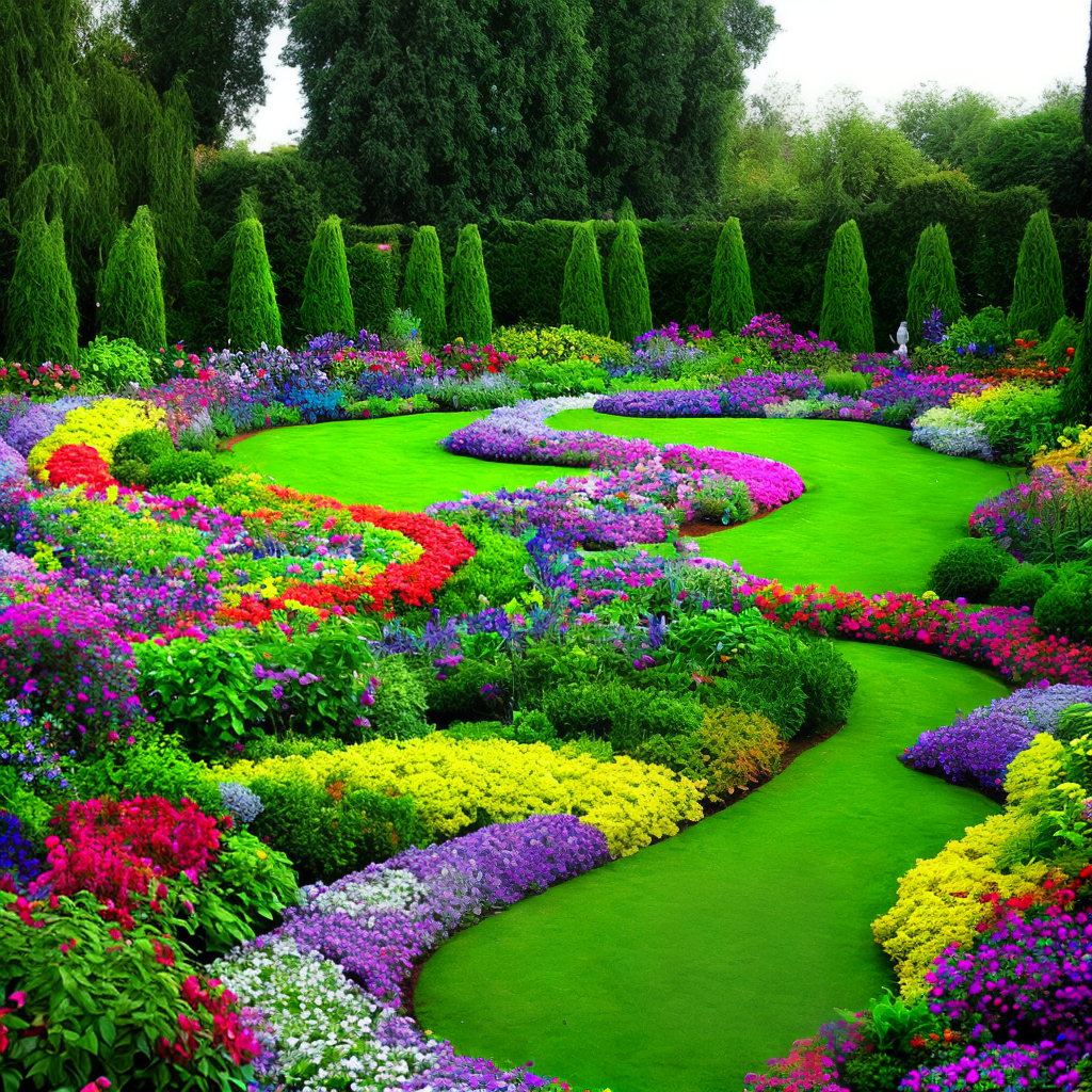 beautiful garden with rainbow