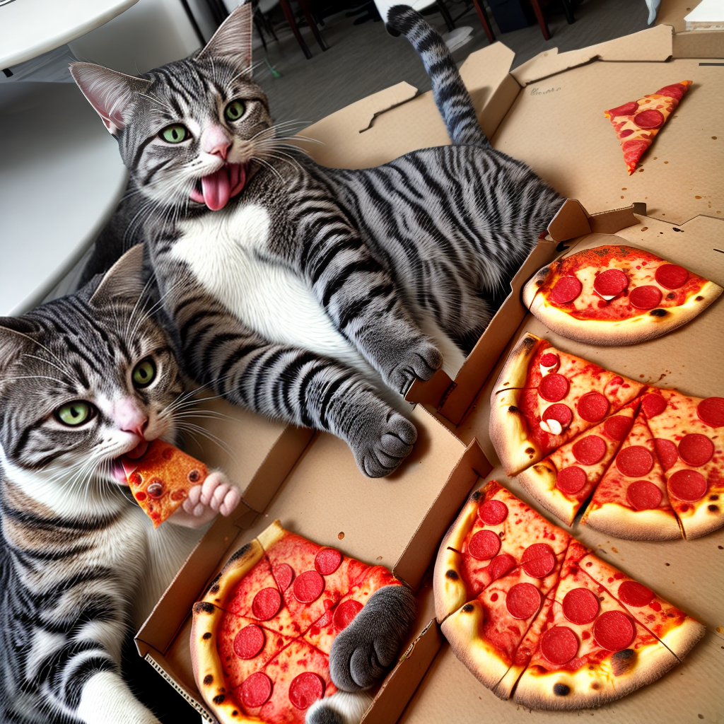 cat eating pizza