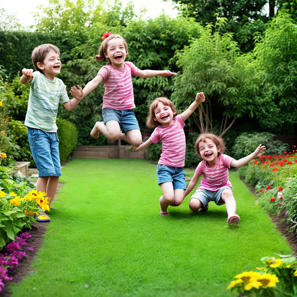 happy kids playing in garden