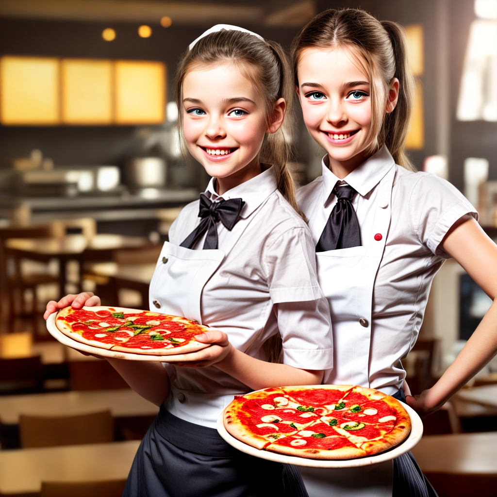 young waitress holding pizza