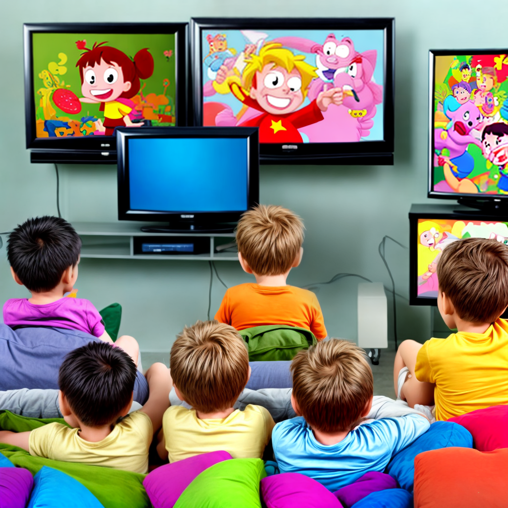 kids watching cartoon on tv