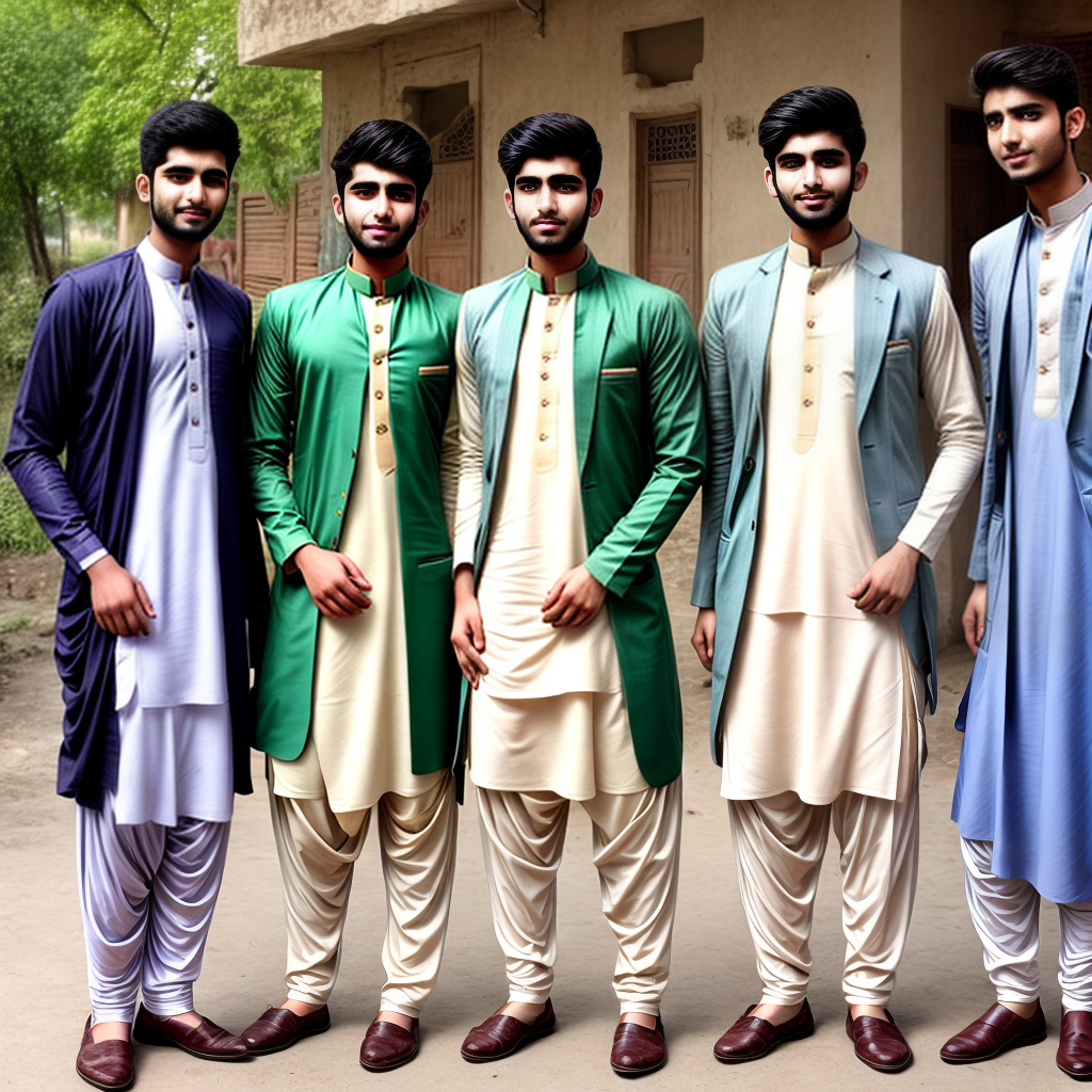 Pakistani young men wearing local dress
