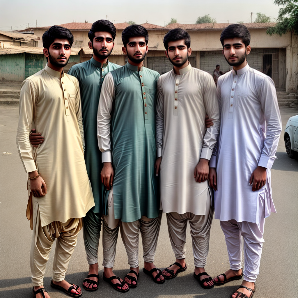 Pakistani young men wearing local dress