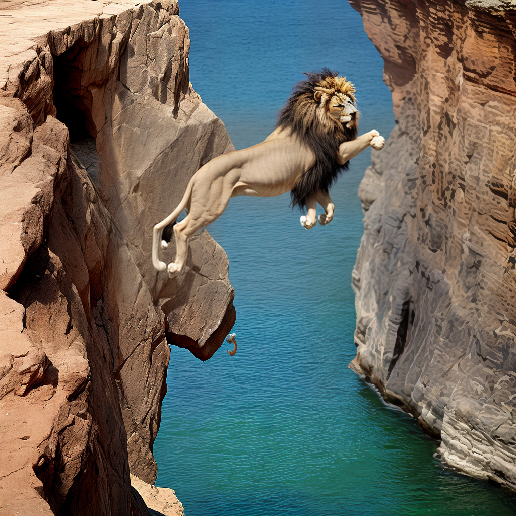lion jumping over Cliff