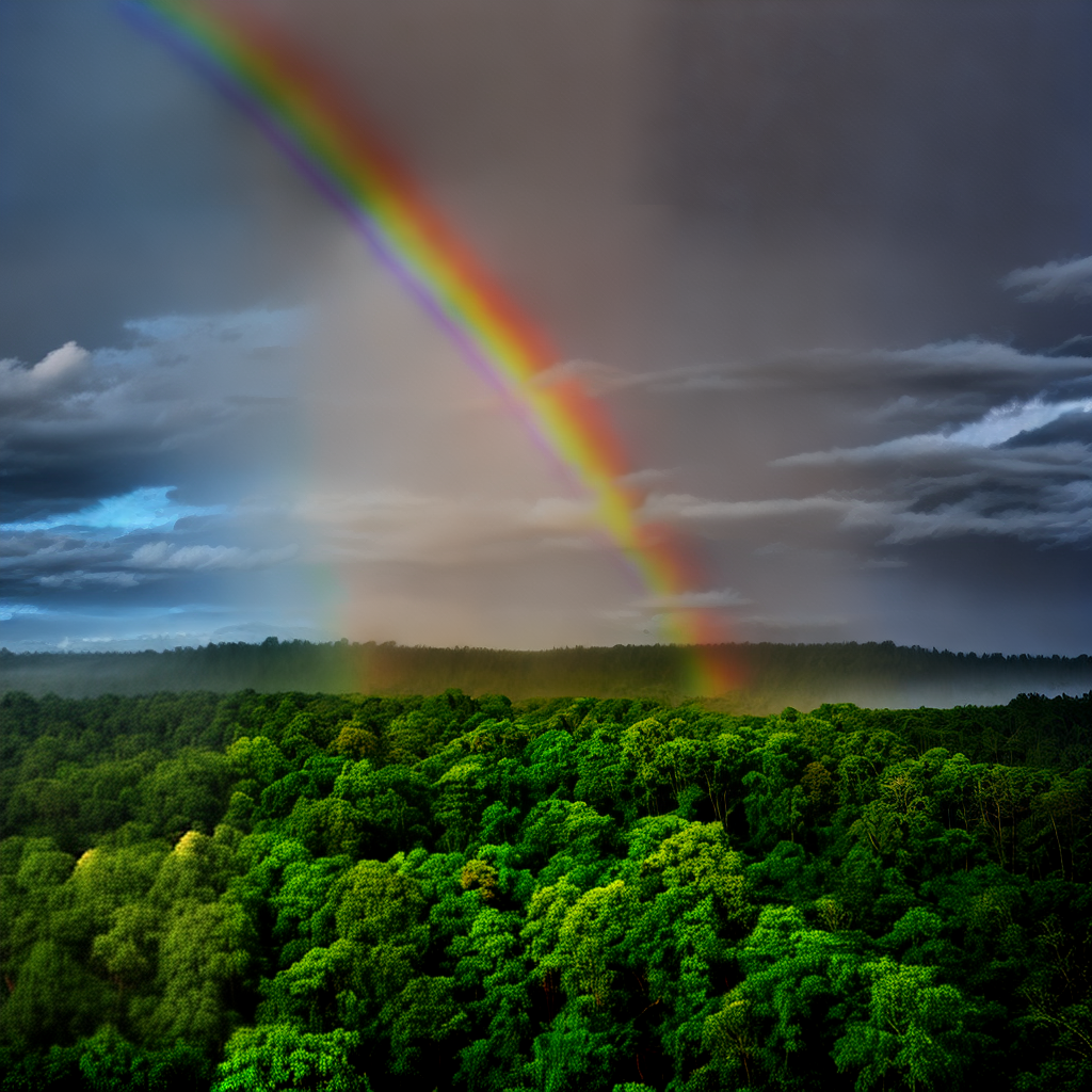 rainbow after rain over forest