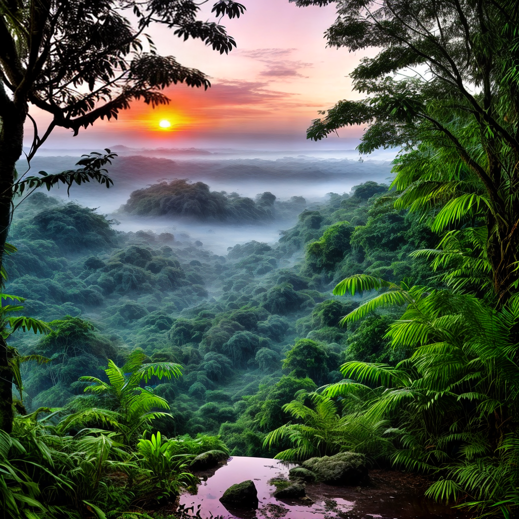 best and calm sunrise pictures in jungle and raining