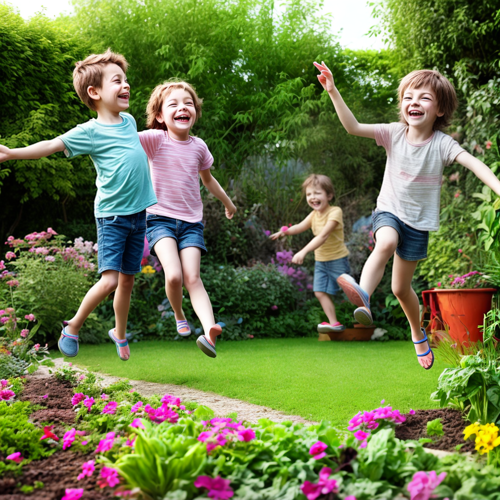 happy kids playing in garden